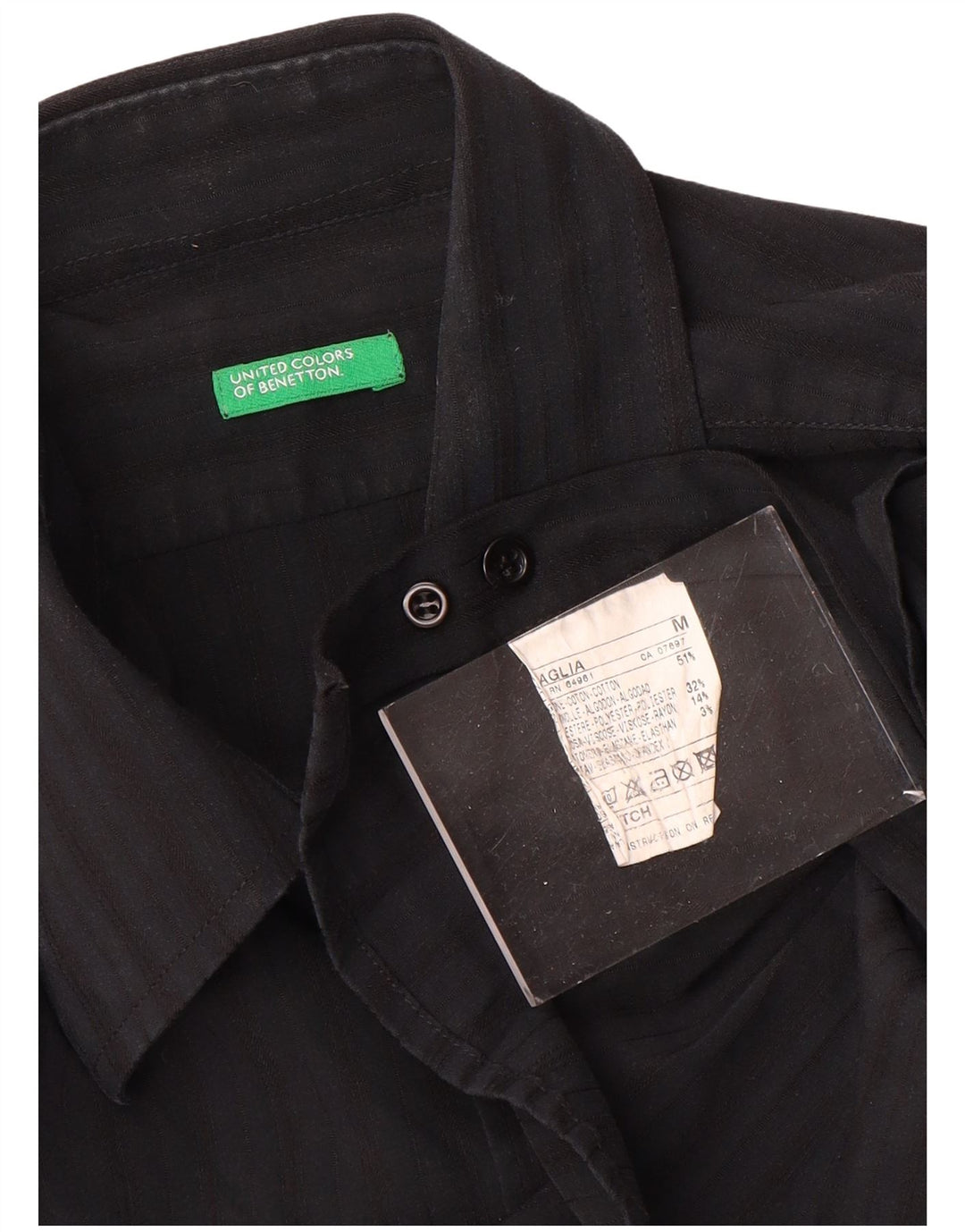 Camicia Benetton Uomo Cotone Gessato Medio Nero
