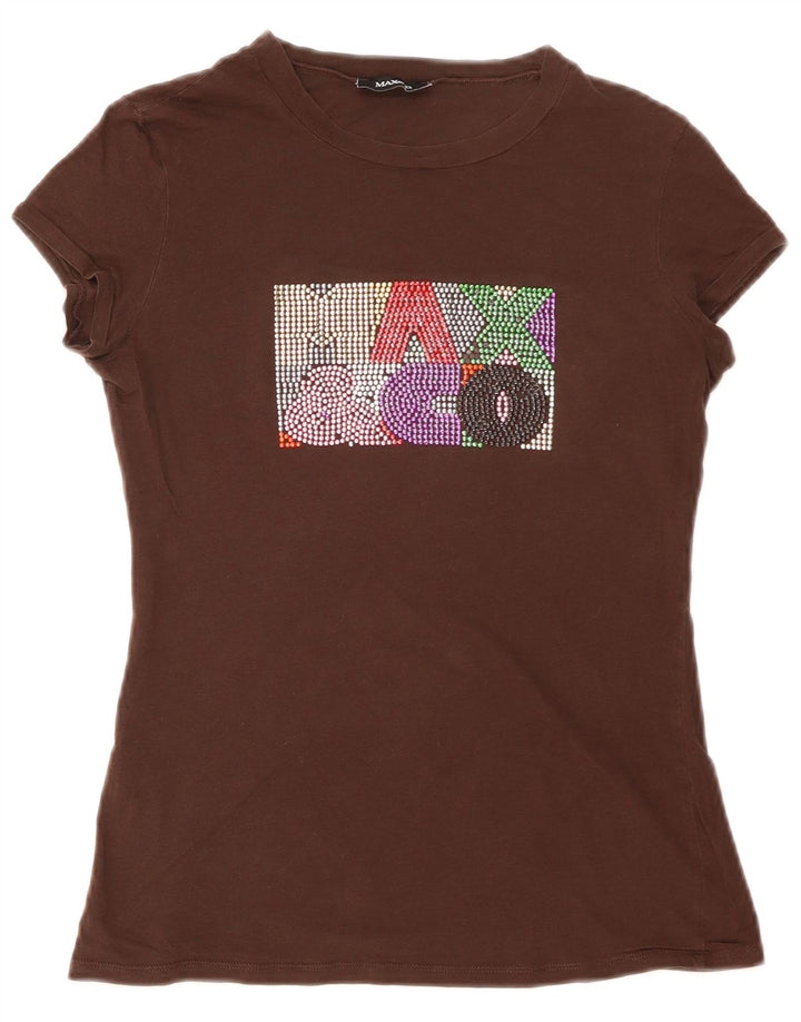 Max & Co. T-shirt grafica da donna Top UK 10 piccola marrone