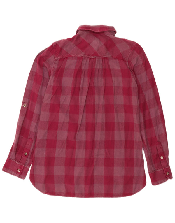 Camicia di flanella da donna Fat Face UK 8 piccolo cotone a quadretti bordeaux