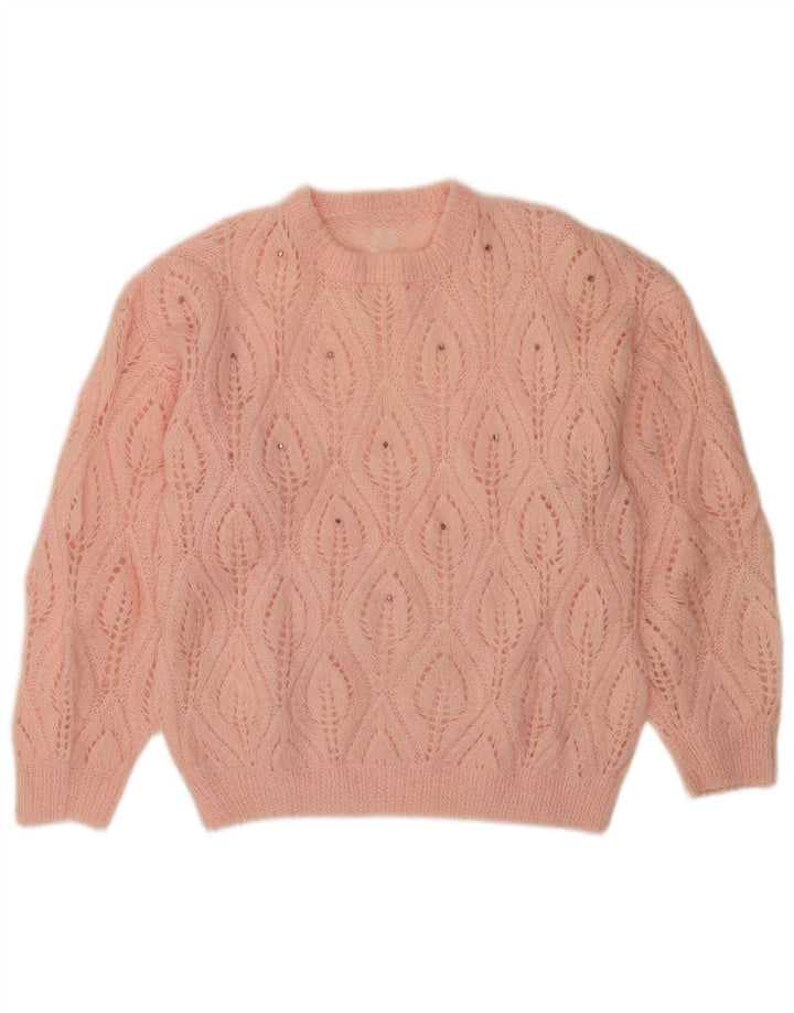Maglione maglione girocollo da donna vintage UK 14 rosa medio