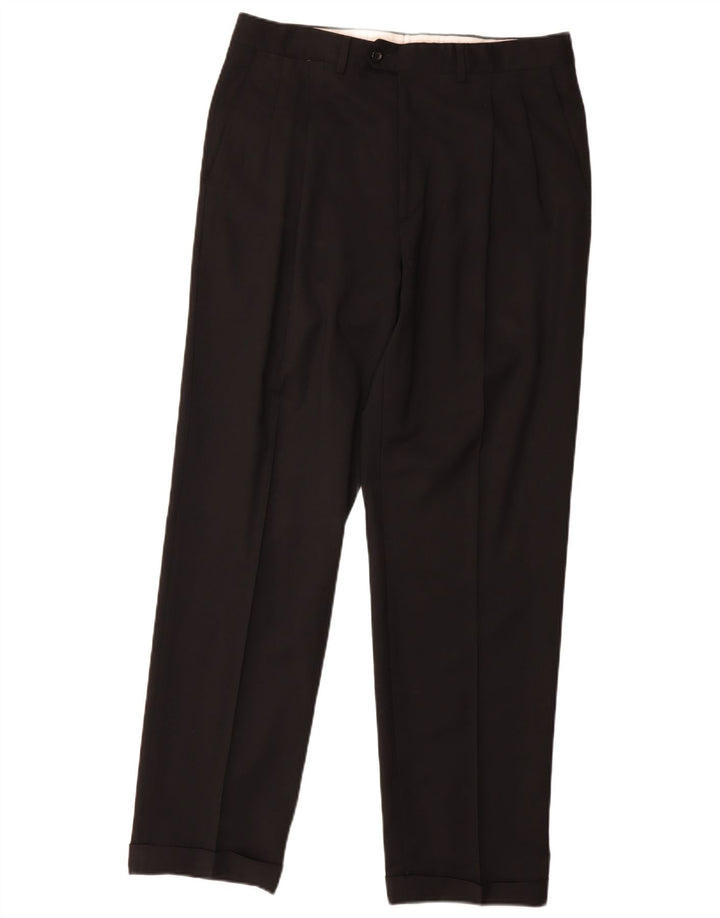 Pantaloni da abito con pegging da uomo Marks & Spencer W34 L31 lana nera