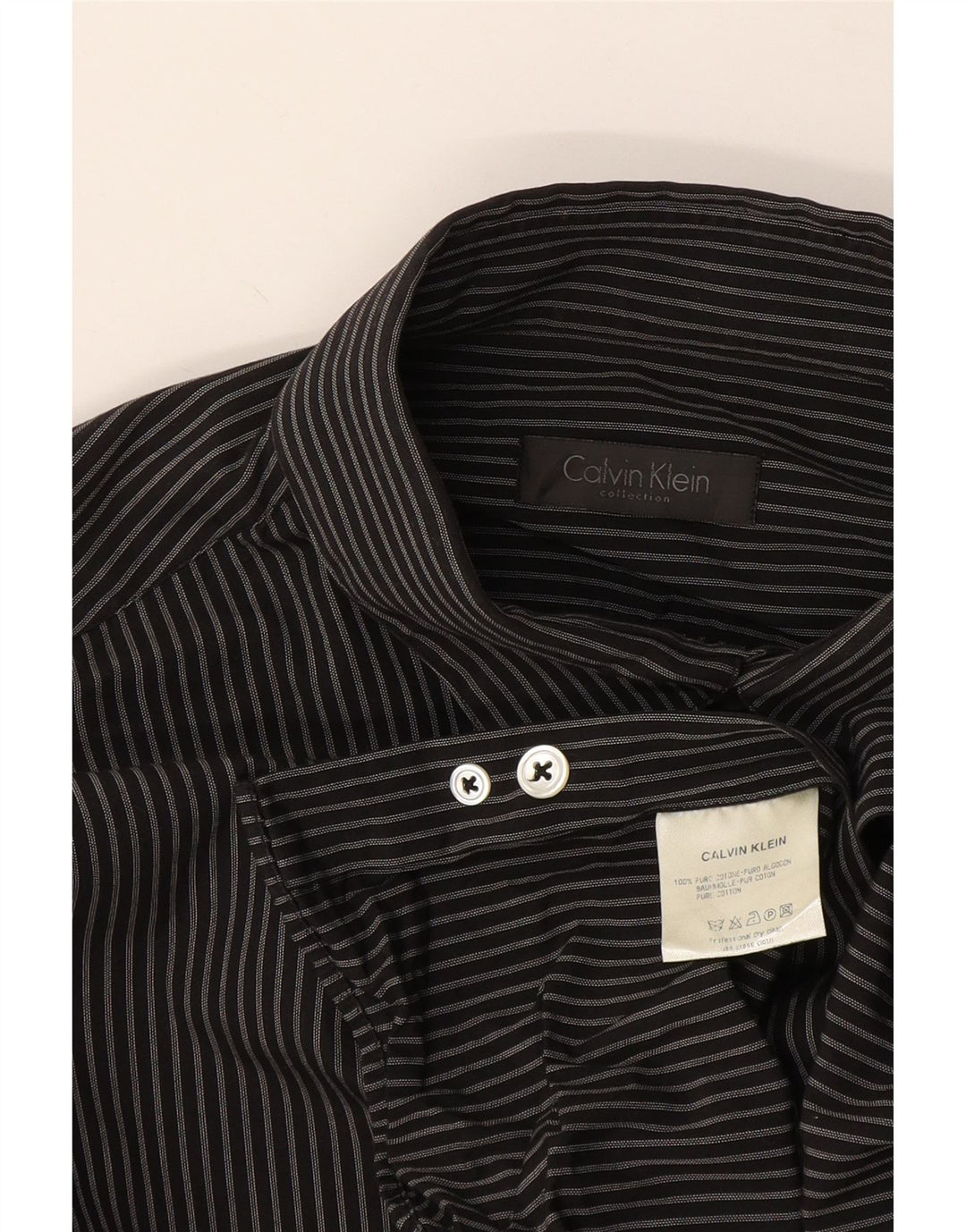 Camicia da uomo Calvin Klein in cotone gessato nero medio