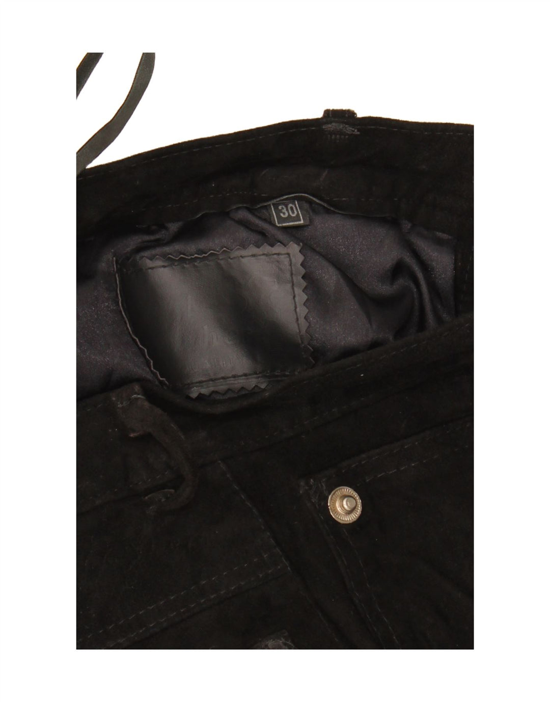Pantaloncini casual in pelle scamosciata vintage da donna W30 in pelle nera media