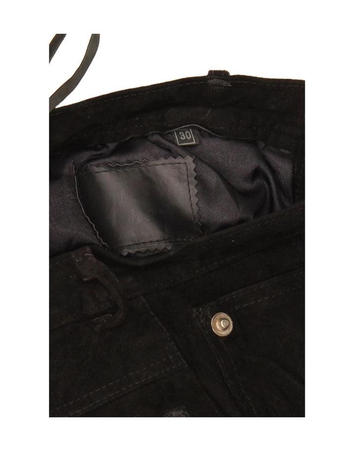 Pantaloncini casual in pelle scamosciata vintage da donna W30 in pelle nera media