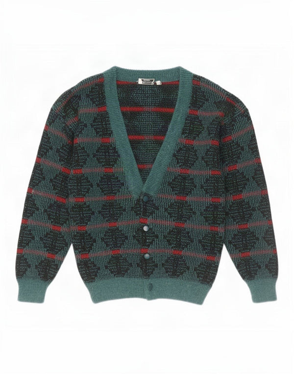 Lusso Mens Cardigan Sweater IT 50 Medium Green Geometric Acrylic