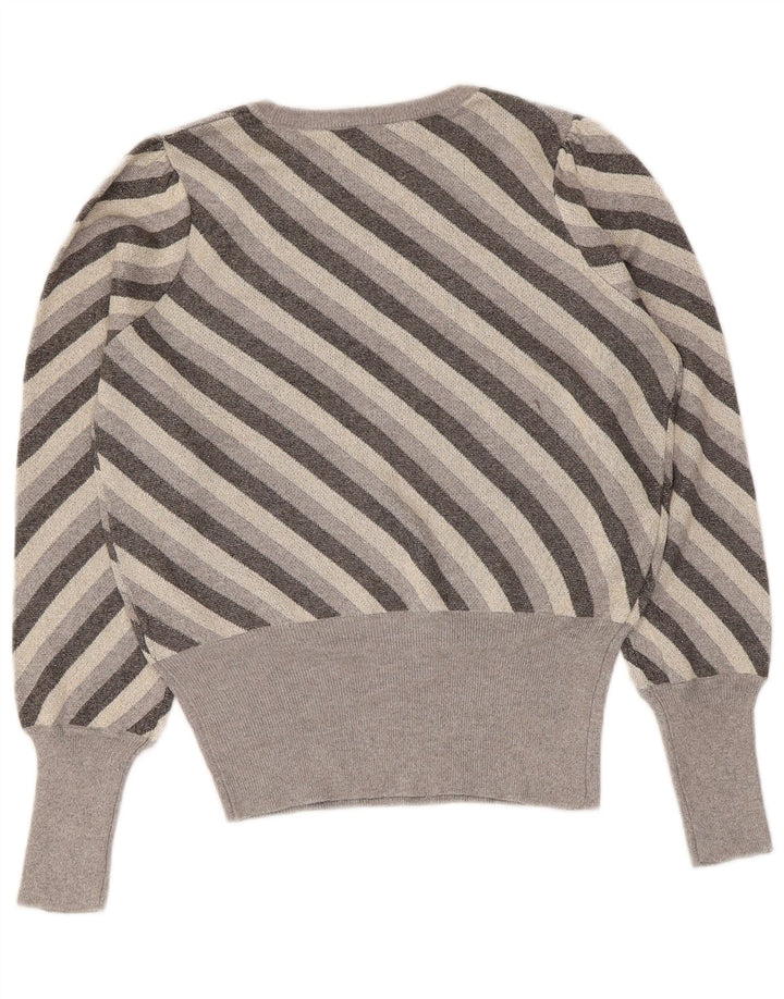 Maglione maglione con scollo a barca da donna Marks & Spencer UK 10 piccolo grigio a righe