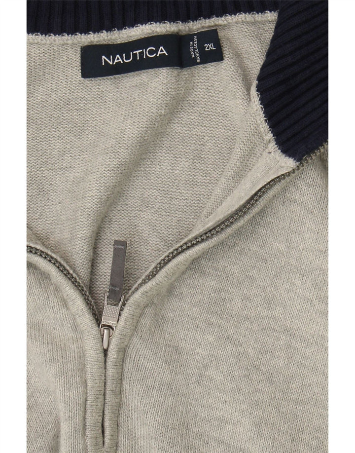 NAUTICA Mens Zip Neck Jumper Sweater 2XL Grey Cotton Vintage Nautica and Second-Hand Nautica from Messina Hembry 