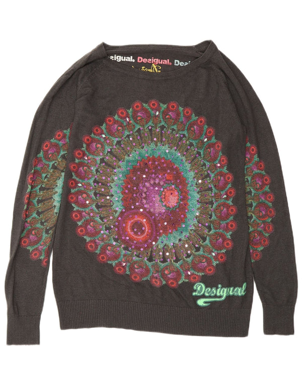 Desigual Donna Maglione con scollo a barchetta con grafica UK 14 Grigio medio floreale