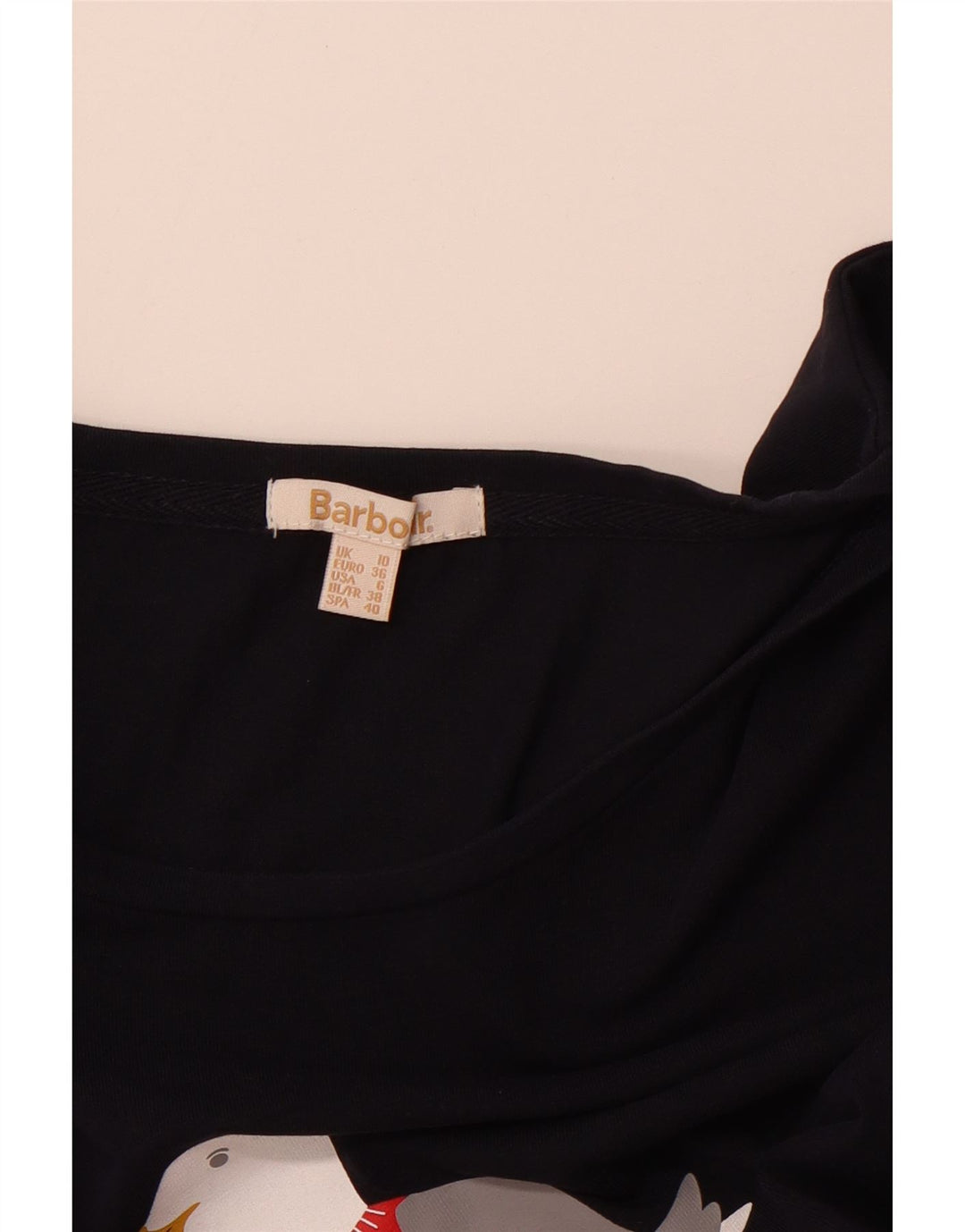 BARBOUR Top grafico da donna a maniche lunghe UK 10 Small Blu Navy Natale