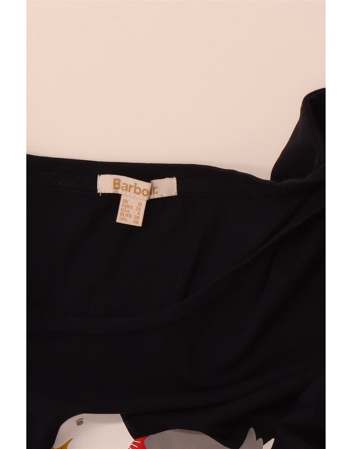 BARBOUR Top grafico da donna a maniche lunghe UK 10 Small Blu Navy Natale