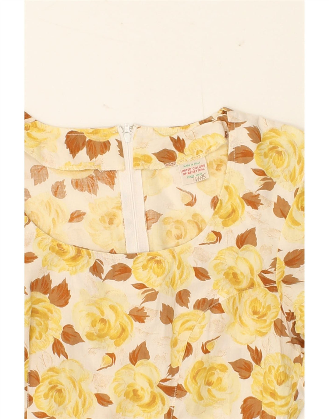 BENETTON Womens Sheath Dress IT 44 Medium Yellow Floral Cotton Vintage Benetton and Second-Hand Benetton from Messina Hembry 