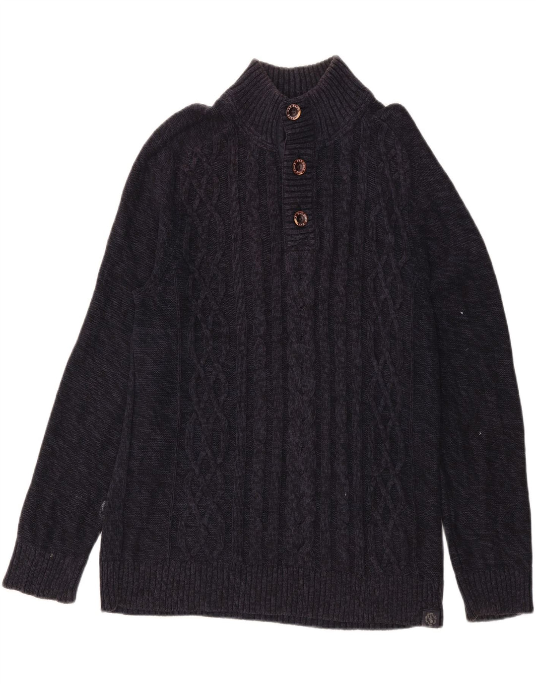 Maglione da uomo con collo abbottonato Fat Face, grande lana blu navy