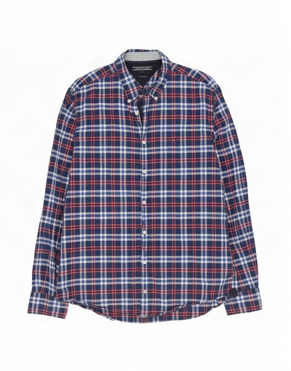 Camicia da uomo Tommy Hilfiger New York Fit XL in cotone scozzese blu navy