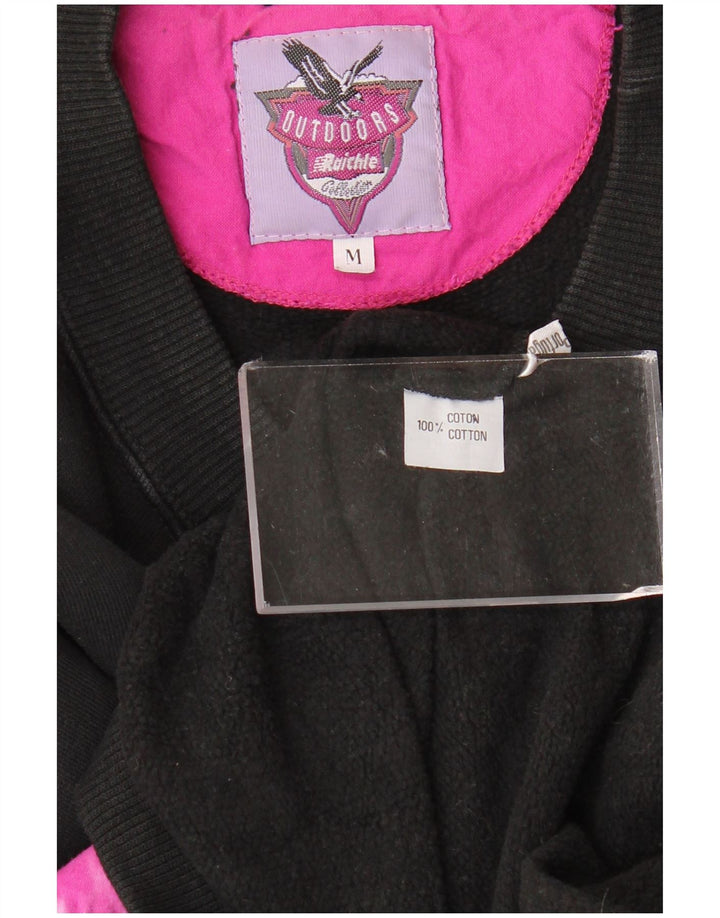 Felpa oversize da donna VINTAGE Maglione UK 14 Medium Black Colourblock