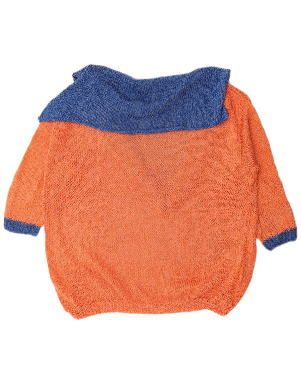 Maglione vintage da donna con collo a polo e maniche a 3/4 UK 22 3XL a righe arancioni