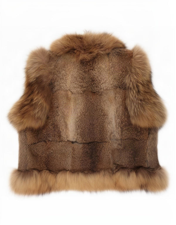 Gilet aperto da donna vintage in pelliccia sintetica UK 16 grande marrone