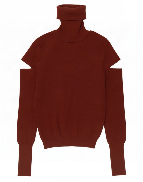 Zara Womens Crop Roll Neck Jumper Sweater UK 8 Small Brown Polyamide