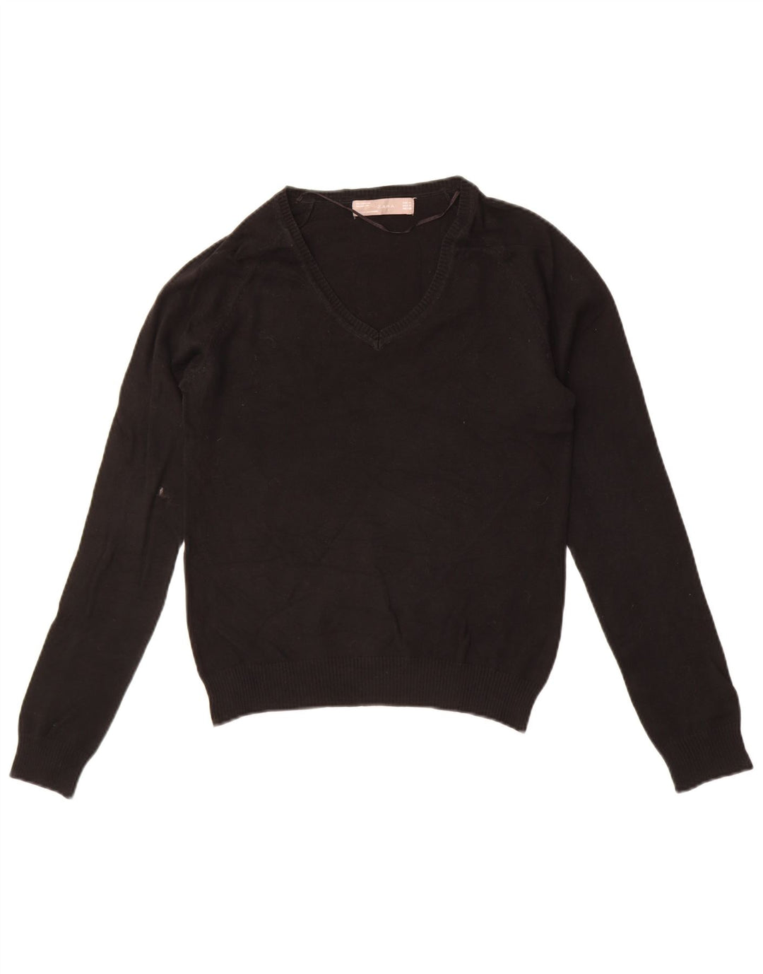 Maglione Zara da donna con scollo a V UK 12 cotone nero medio