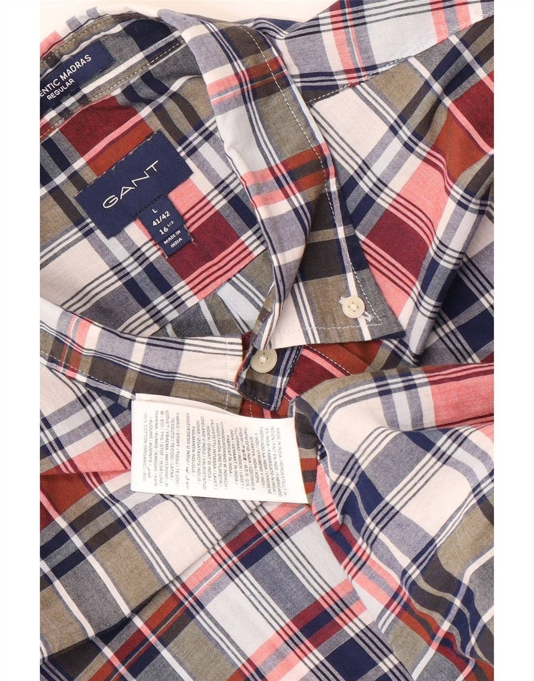 Gant Camicia da uomo a maniche corte taglia 41/42 16 1/2 grande quadretto multicolore