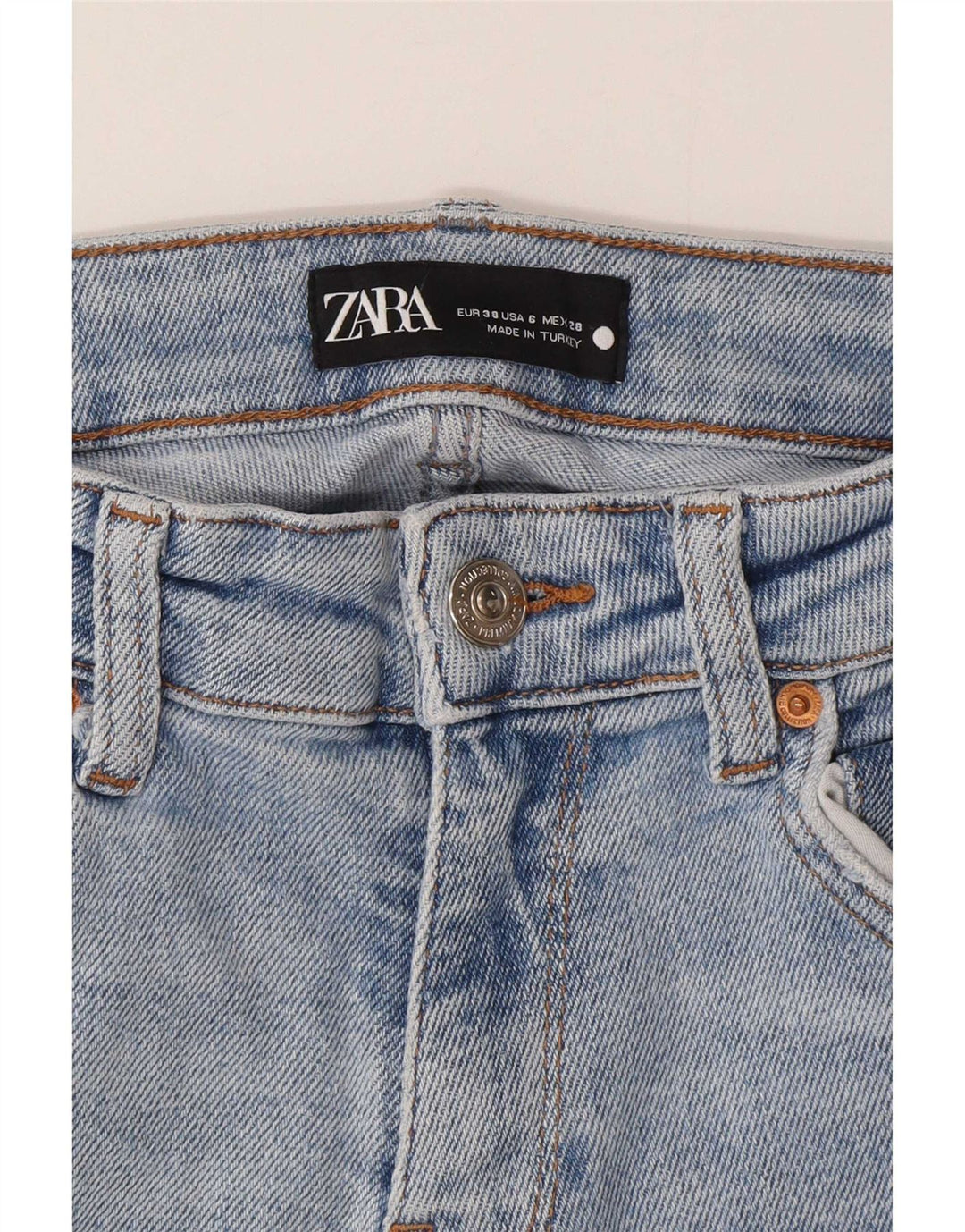 Jeans slim invecchiati da donna Zara EU 38 piccoli W28 L27 cotone blu