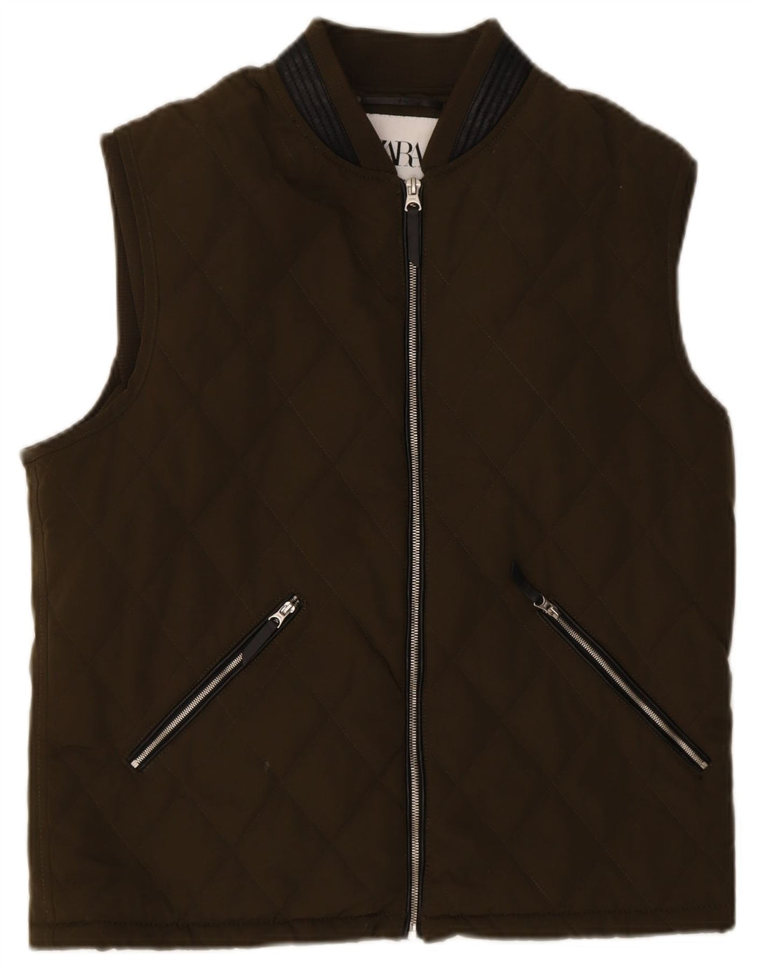 Gilet trapuntato da uomo Zara UK 40 grande poliestere kaki