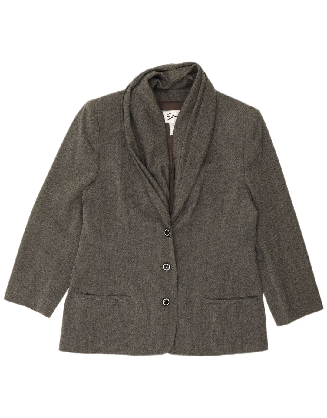 Giacca blazer a 3 bottoni da donna Genny UK 14 Lana a spina di pesce grigio medio