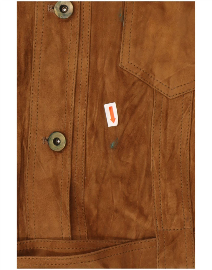 Giacca militare da donna in pelle scamosciata VINTAGE IT 42 in pelle marrone medio