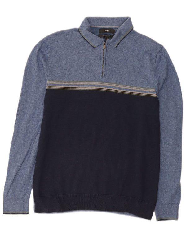 Maglione da uomo Marks & Spencer con collo alto, piccolo cotone blu a blocchi di colore