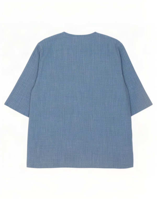 Camicetta vintage da donna a maniche corte UK 18 XL Lino blu