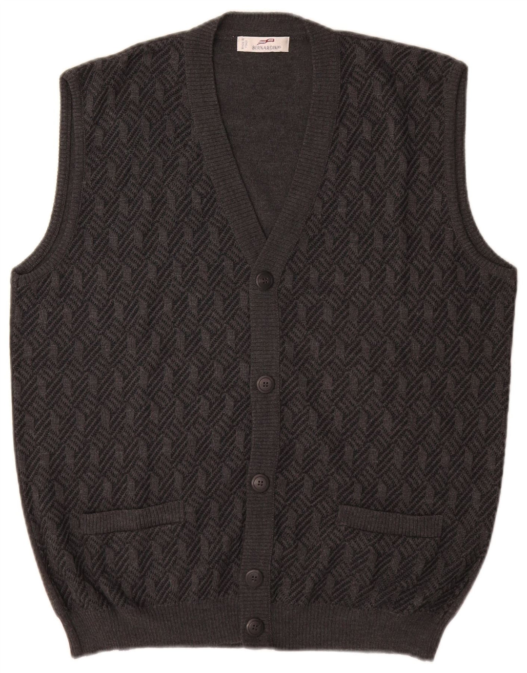 Maglione cardigan senza maniche da uomo Bernardi IT 52 Large grigio geometrico in lana