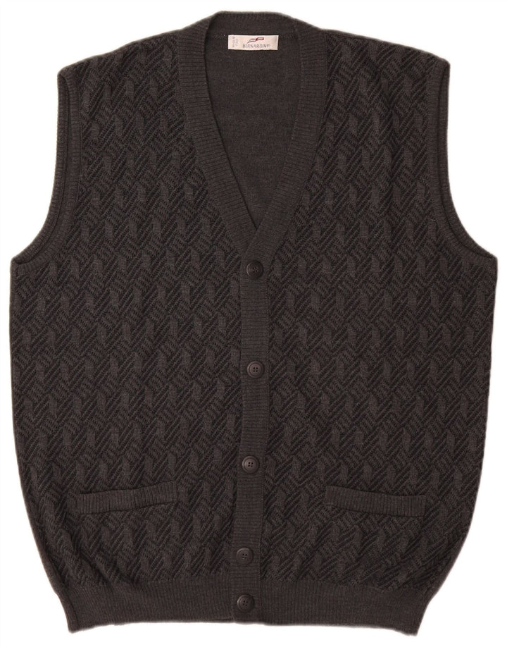 Maglione cardigan senza maniche da uomo Bernardi IT 52 Large grigio geometrico in lana