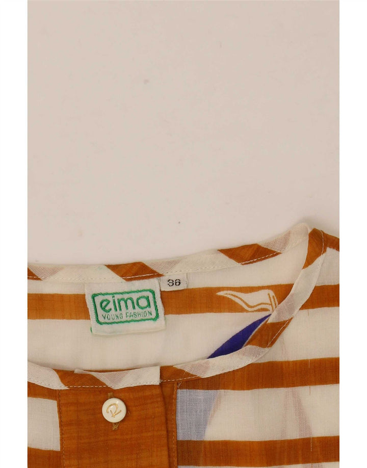 Camicetta oversize con grafica vintage da donna Top EU 36 piccola a righe marroni