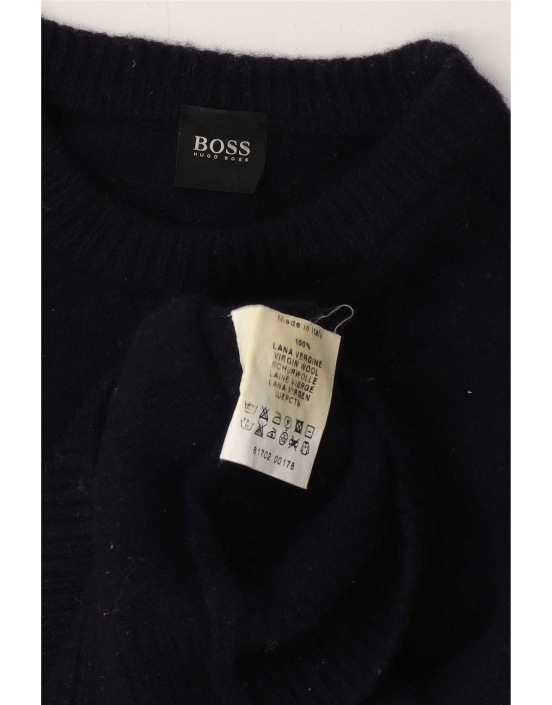 Hugo Boss Maglione girocollo da uomo in lana media blu navy