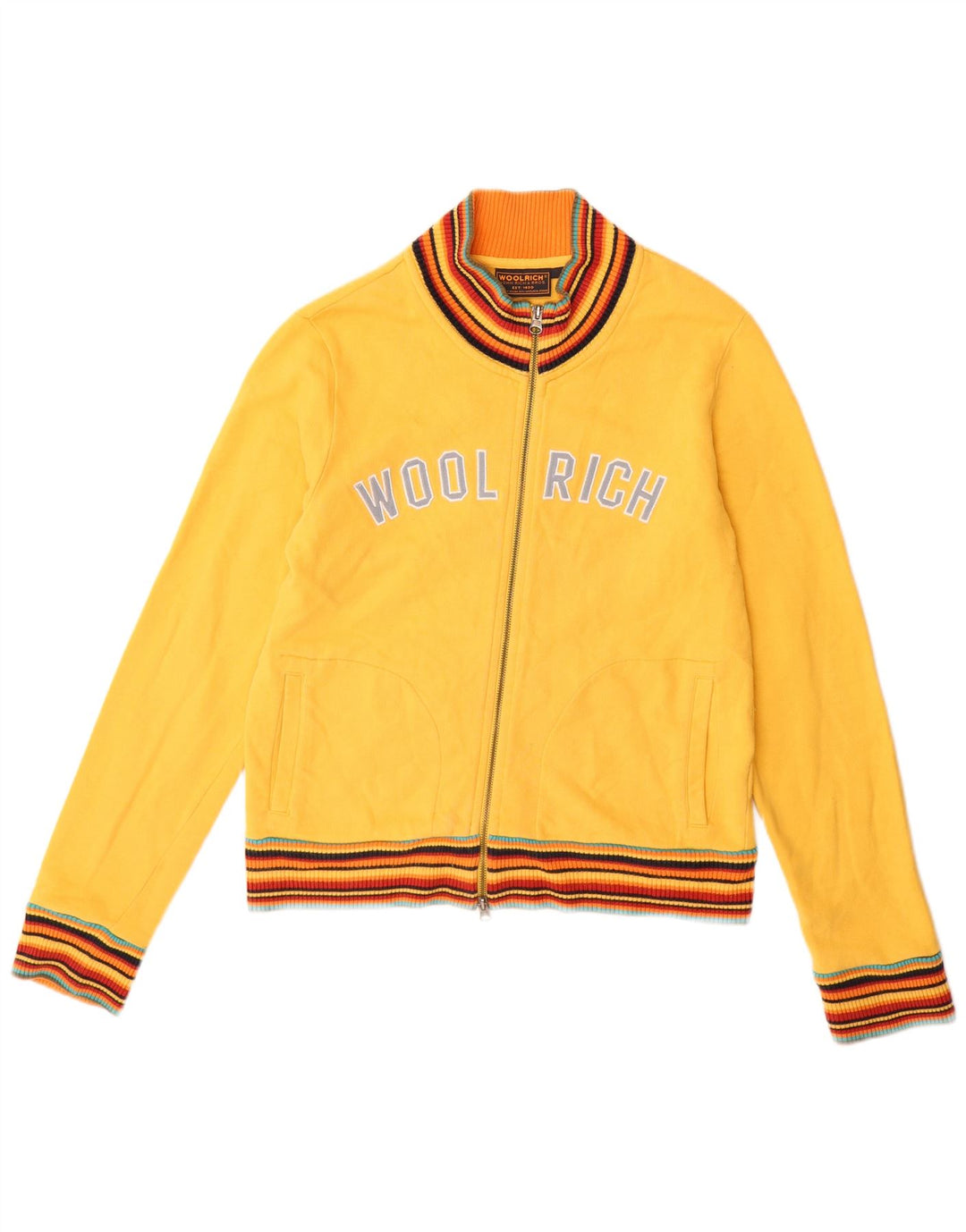 Giacca da ginnastica da donna WOOLRICH con grafica UK 14 grande cotone giallo