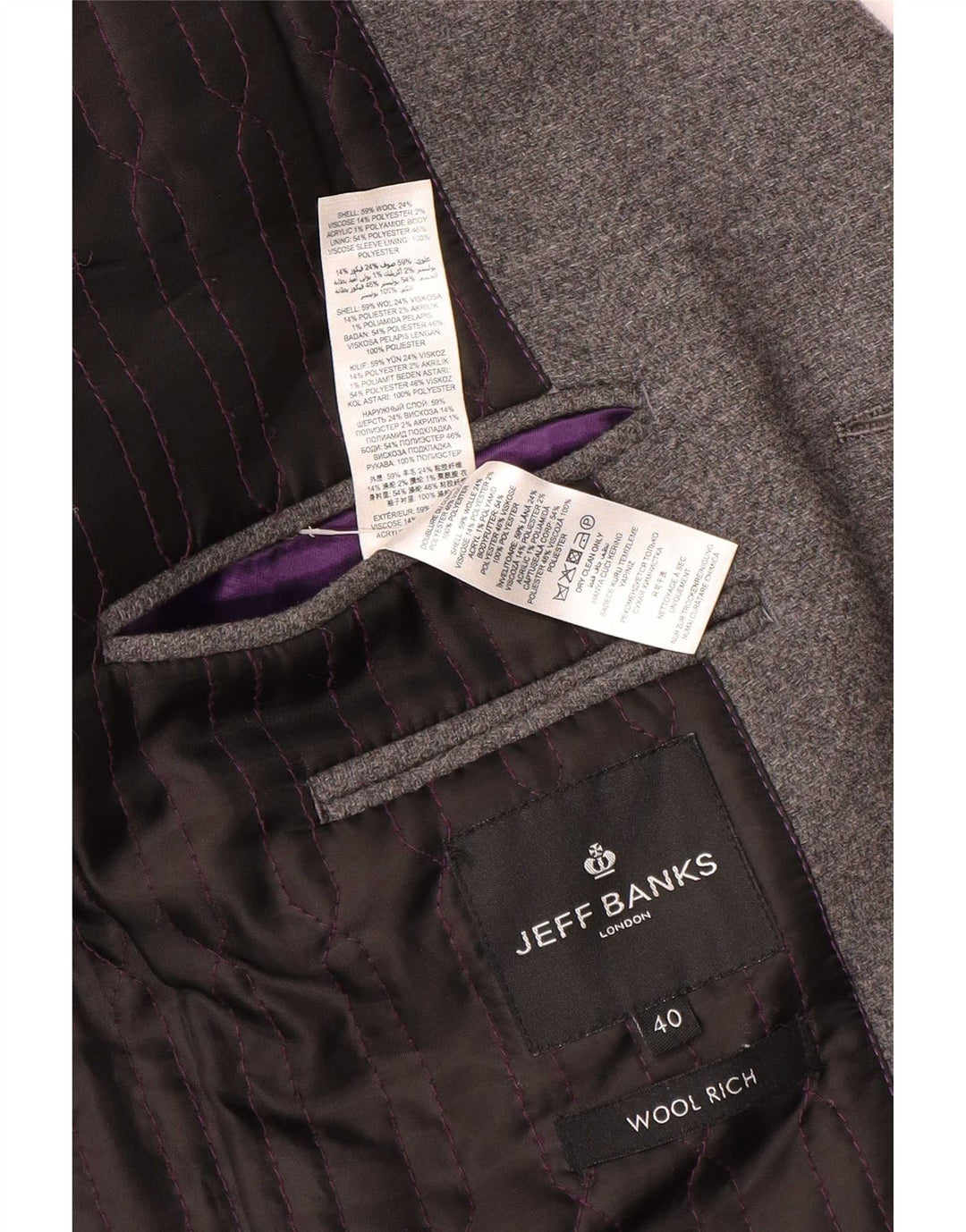 Jeff Banks Cappotto da uomo UK 40 Large Grigio Lana