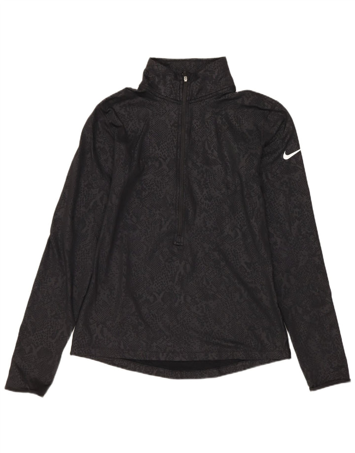 NIKE Top da tuta pullover Dri Fit da donna UK 12 medio nero stampa animalier