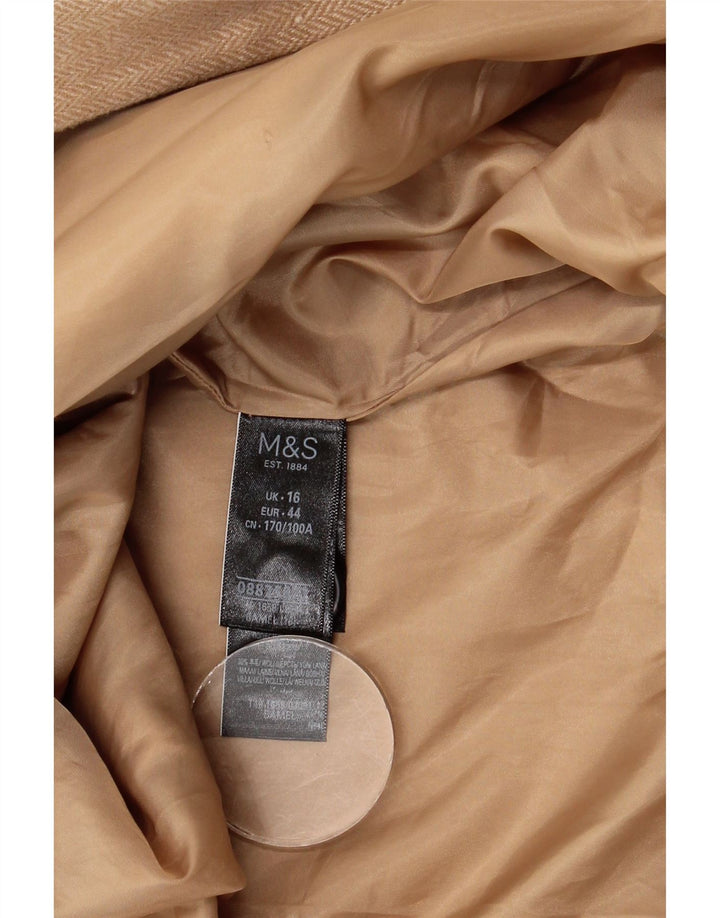 Cappotto da donna Marks & Spencer UK 16 Large Beige in lana a spina di pesce