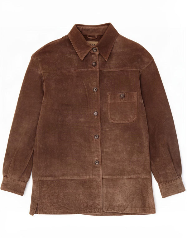 Giacca in pelle scamosciata da donna Zara UK 14 in pelle marrone medio