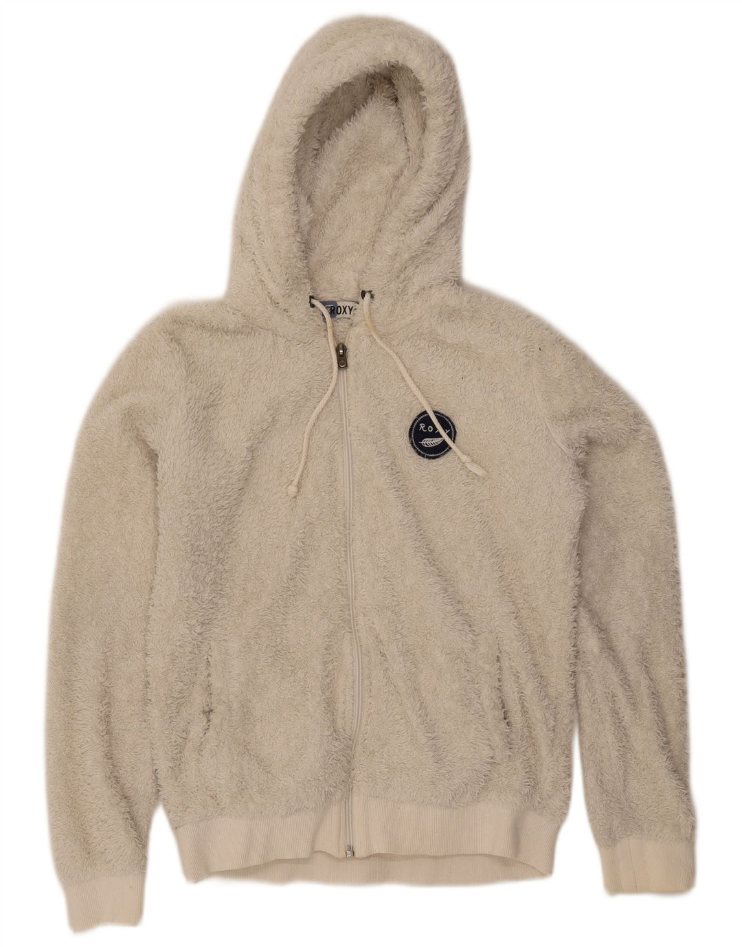 ROXY Womens Zip Hoodie Sweater UK 14 Medium White Polyester