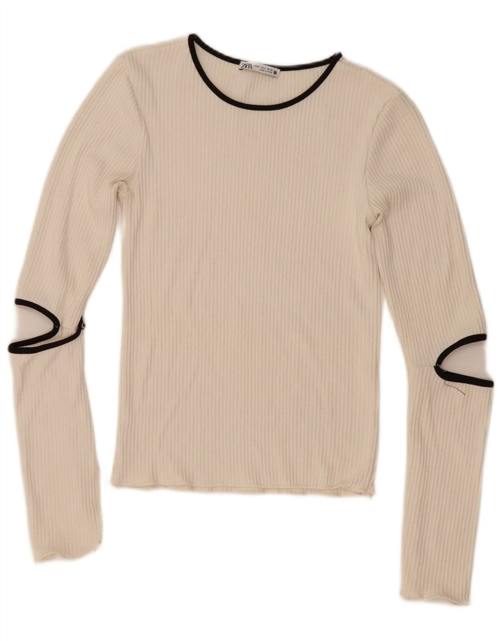 Top Zara da donna a maniche lunghe UK 8 Small bianco