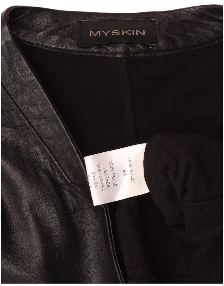 VINTAGE Womens 2 Button Leather Blazer Jacket IT 44 Medium Black Leather