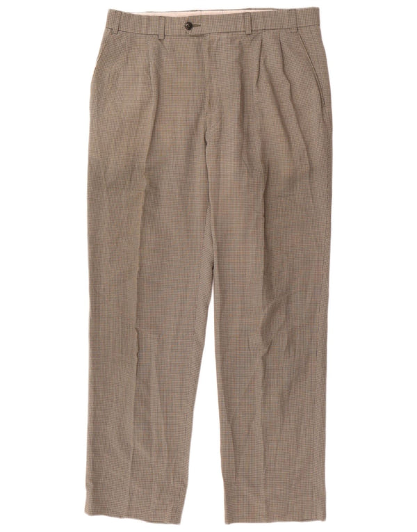 Marks & Spencer Mens Chino Trousers EU 46 XL W36 L31 Khaki Houndstooth