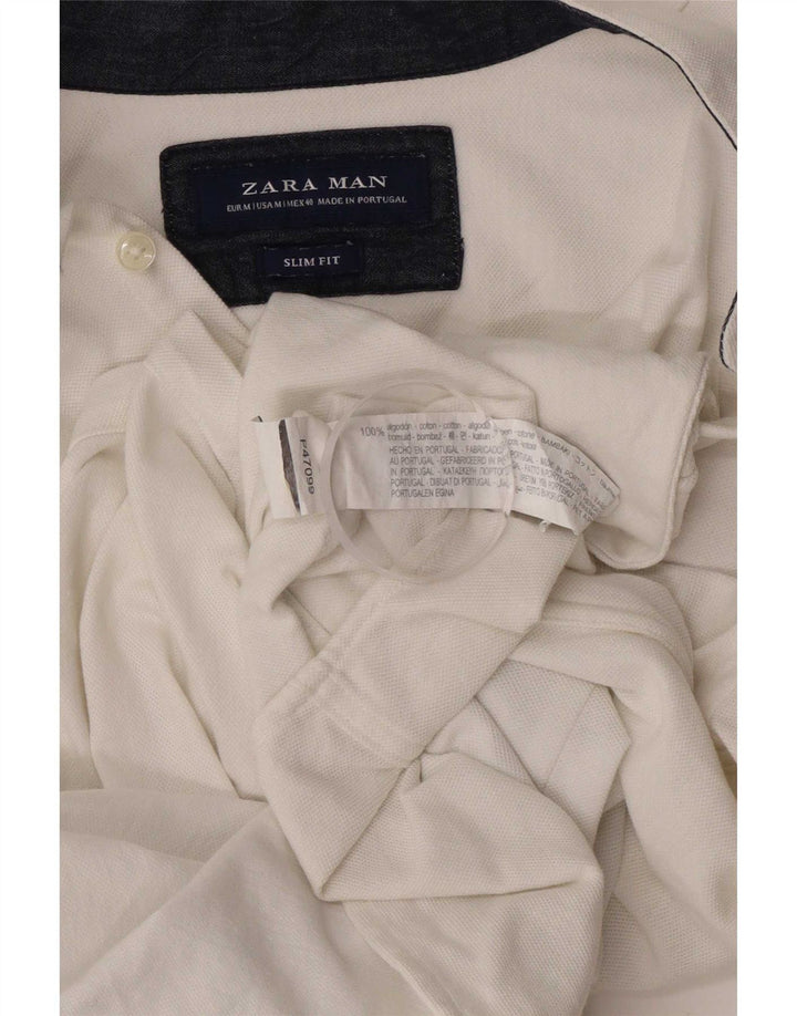 Camicia Zara da uomo slim fit a maniche corte in cotone bianco medio