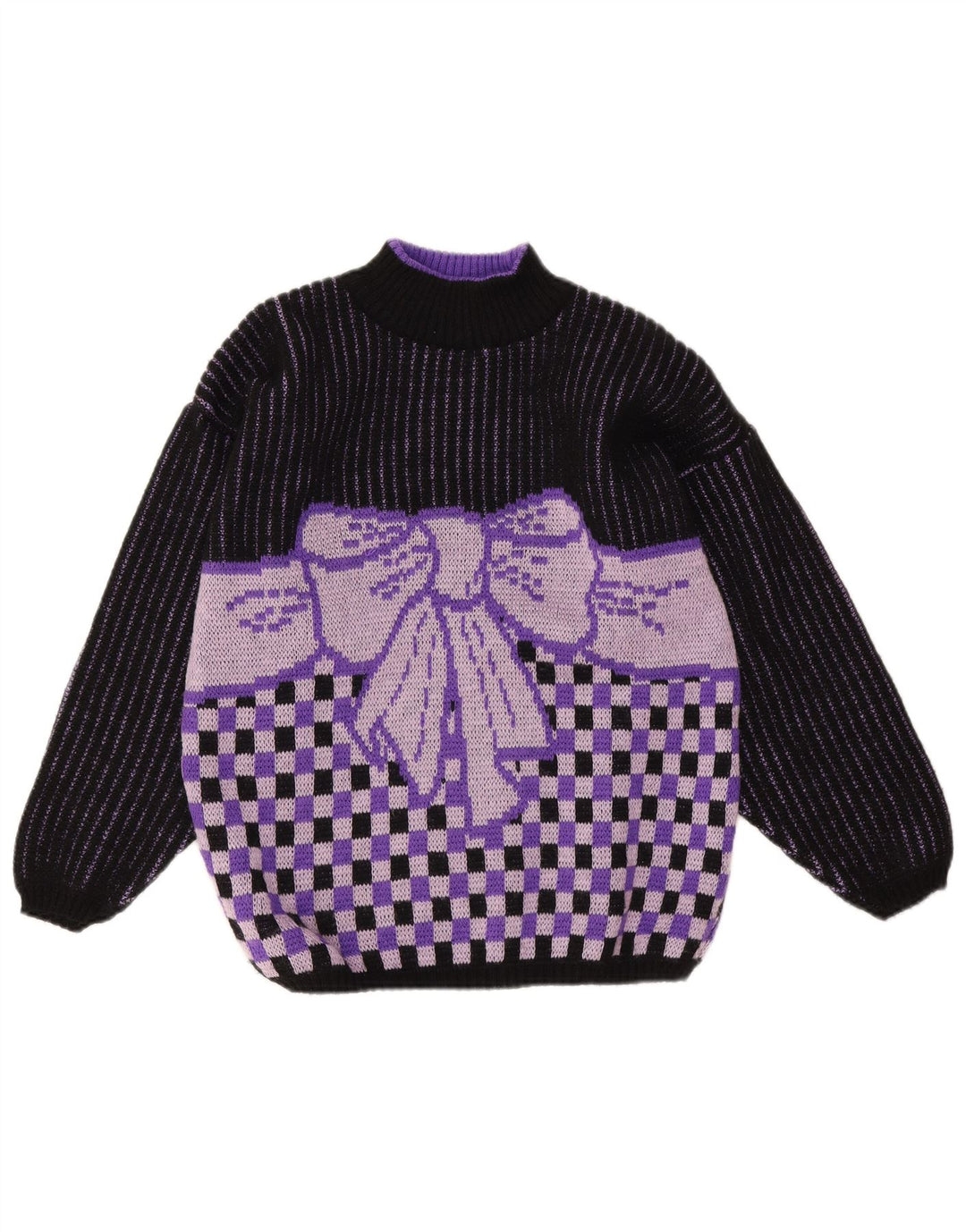 Maglione da donna vintage con collo alto e maglione UK 14 viola medio geometrico