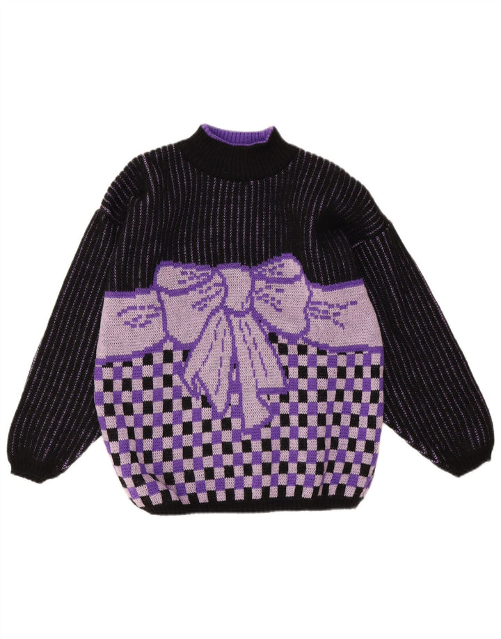 Maglione da donna vintage con collo alto e maglione UK 14 viola medio geometrico