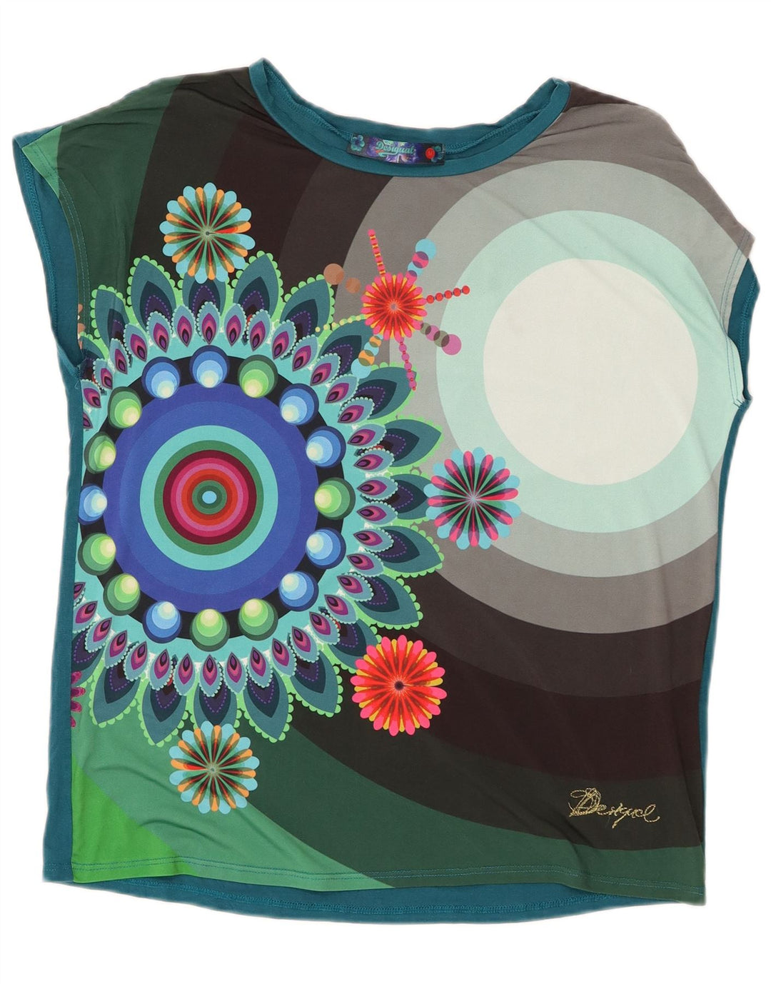Desigual T-shirt grafica da donna Top UK 14 media multicolore