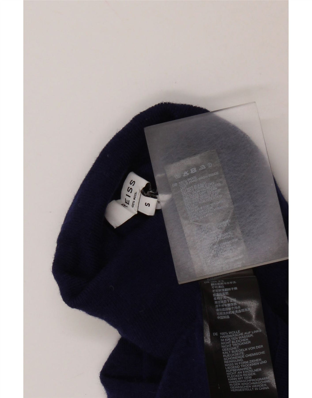 Maglione maglione collo alto da donna REISS UK 8 piccolo lana blu navy