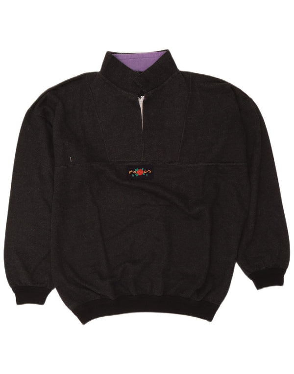 Felpa vintage da uomo con zip a 1/4, maglione grande, grigio retrò screziato