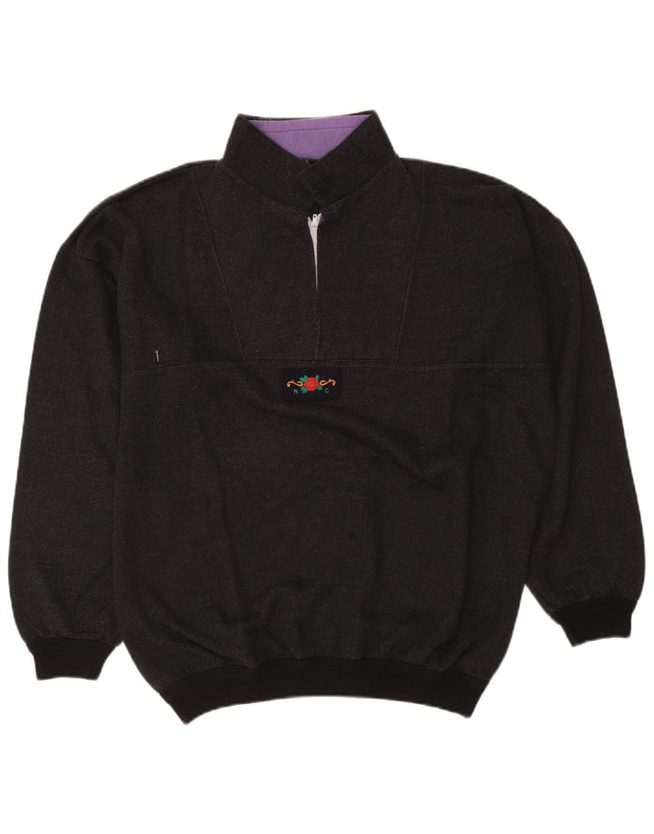 Felpa vintage da uomo con zip a 1/4, maglione grande, grigio retrò screziato