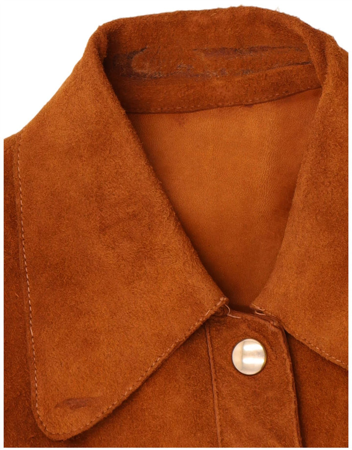 Giacca vintage in pelle scamosciata da donna UK 10 piccola marrone